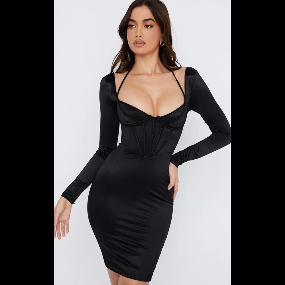 HOUSE Of CB BLACK DISCO SATIN CORSET DRESS GRAZIA